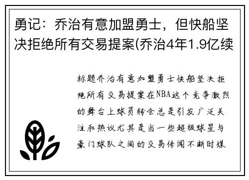勇记：乔治有意加盟勇士，但快船坚决拒绝所有交易提案(乔治4年1.9亿续约快船)