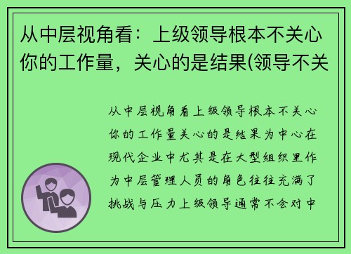 从中层视角看：上级领导根本不关心你的工作量，关心的是结果(领导不关心员工的表现)