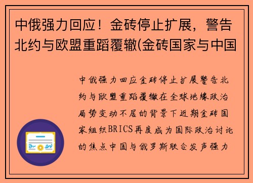 中俄强力回应！金砖停止扩展，警告北约与欧盟重蹈覆辙(金砖国家与中国接壤)