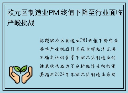 欧元区制造业PMI终值下降至行业面临严峻挑战