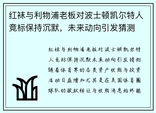 红袜与利物浦老板对波士顿凯尔特人竞标保持沉默，未来动向引发猜测